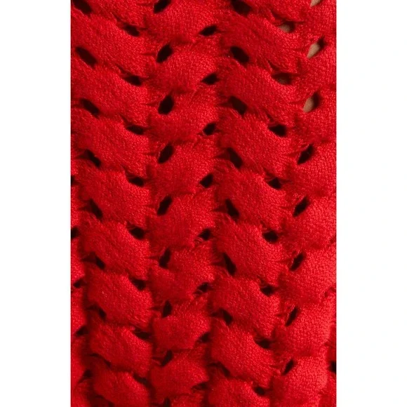 alice + olivia Allene Chunky Open Stitch Ruby Red Crop Sweater Medium NWOT $495
